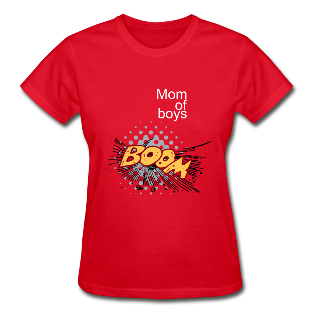 Mom of boys Gildan Cotton Ladies T-Shirt - red