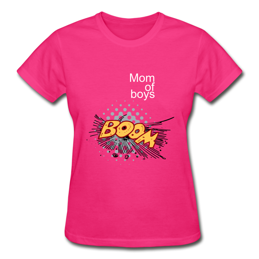 Mom of boys Gildan Cotton Ladies T-Shirt - fuchsia