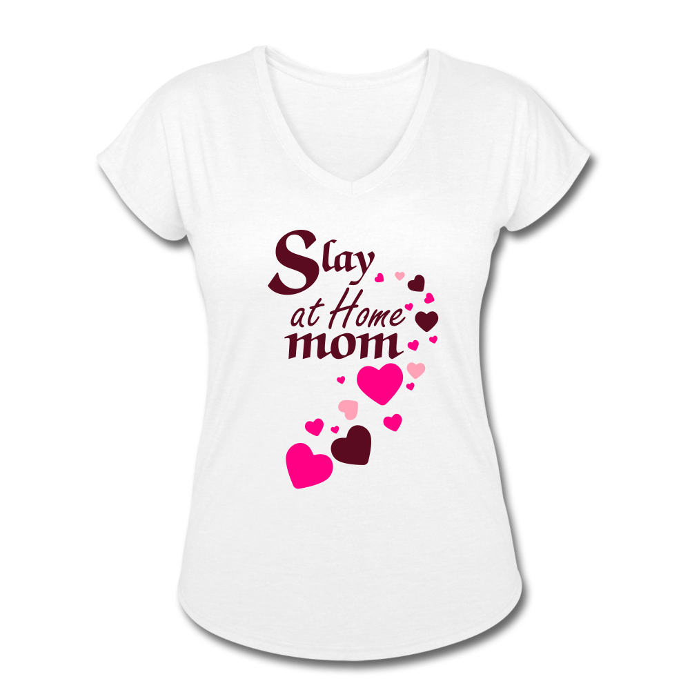 Slay at home mom women's Tri-Blend V-Neck T-Shirt - white