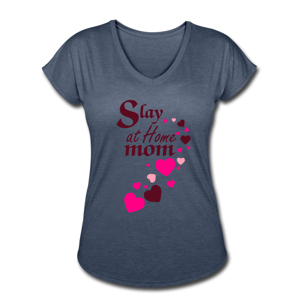 Slay at home mom women's Tri-Blend V-Neck T-Shirt - navy heather