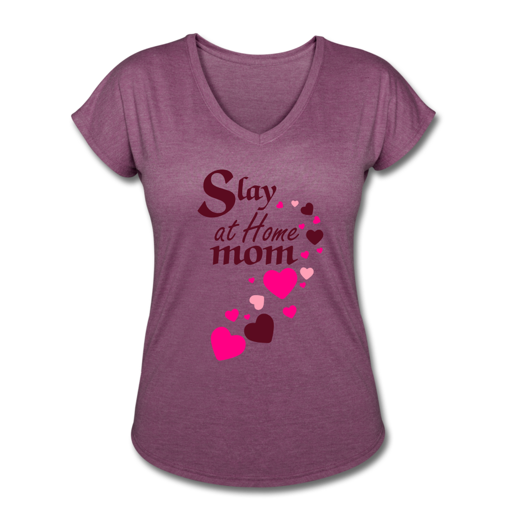 Slay at home mom women's Tri-Blend V-Neck T-Shirt - heather plum