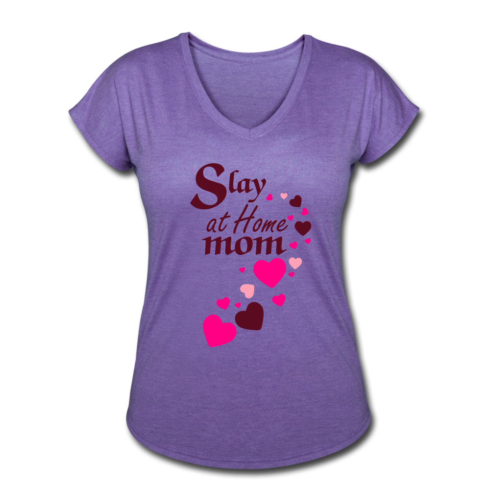 Slay at home mom women's Tri-Blend V-Neck T-Shirt - purple heather