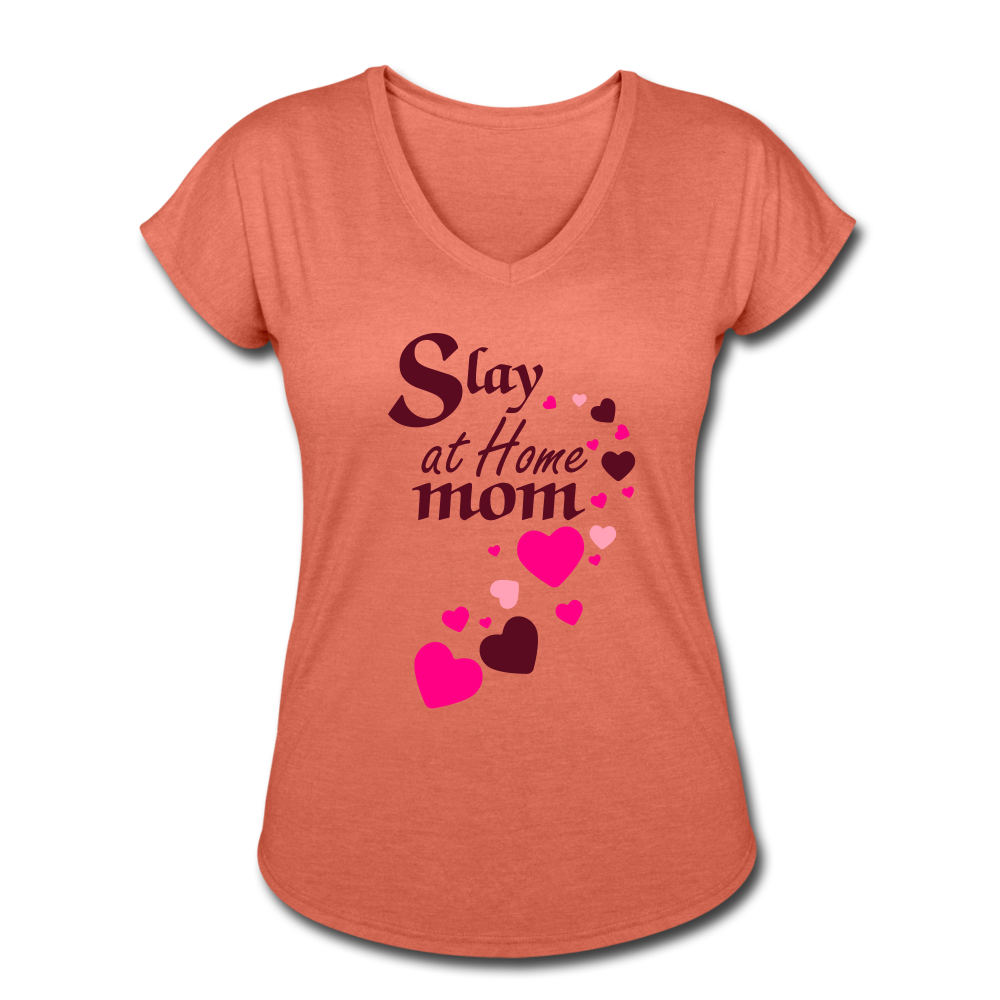 Slay at home mom women's Tri-Blend V-Neck T-Shirt - heather bronze