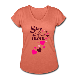 Slay at home mom women's Tri-Blend V-Neck T-Shirt - heather bronze